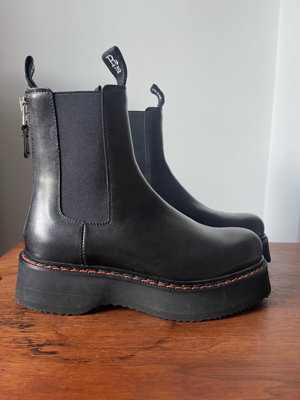 R13 Single Stack Black Platform Chelsea Boots - Women 36